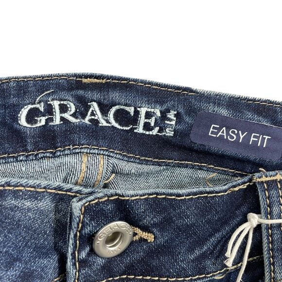 Grace Jeans 31 Easy Fit NEW Wide Decorated Leg Cotton Blend Raw Leg - Picture 5 of 12